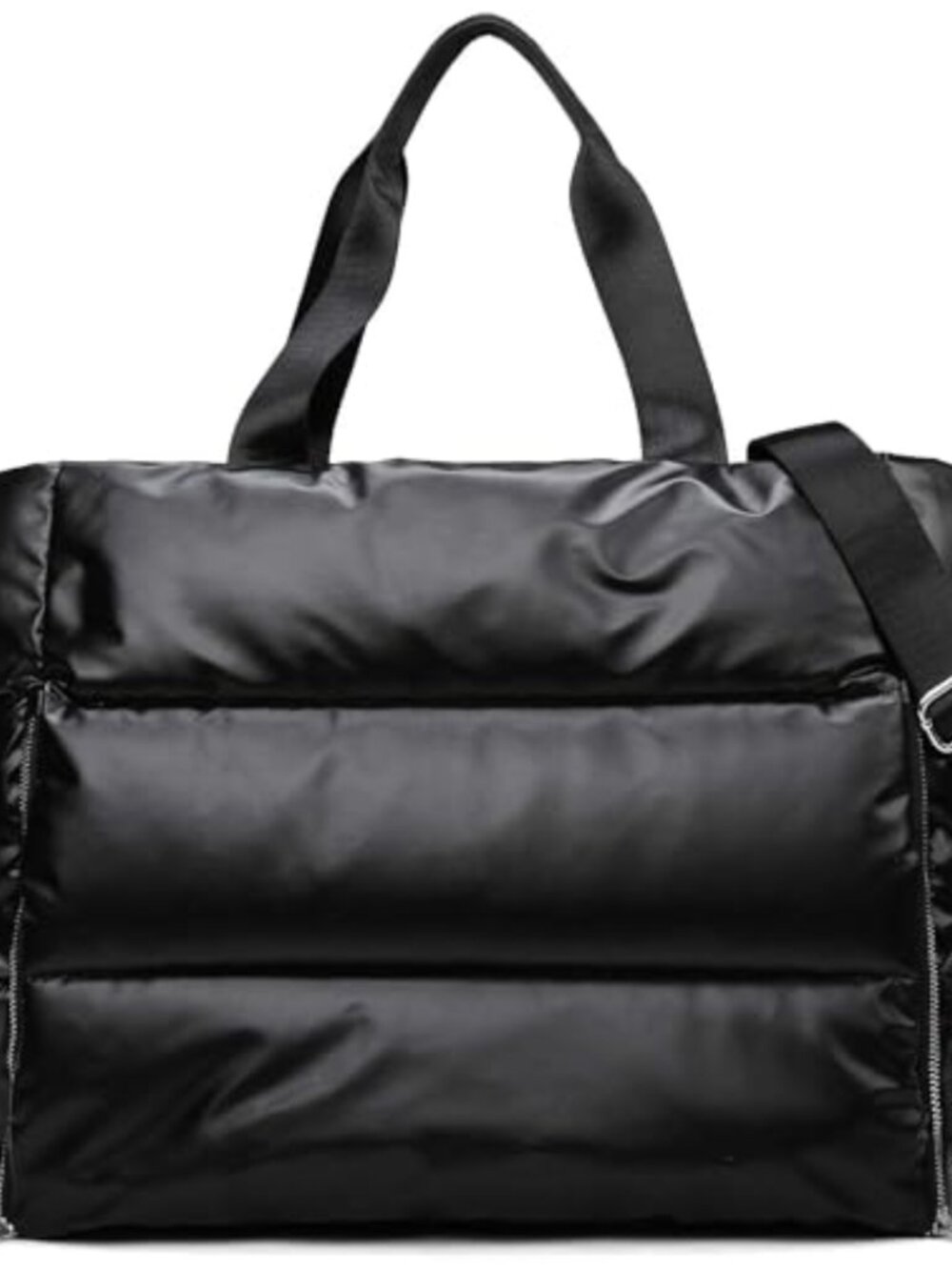 Quilted Puffer Tote Bag Women Travel Nylon Yoga Mat Compartment Adjustable Strap